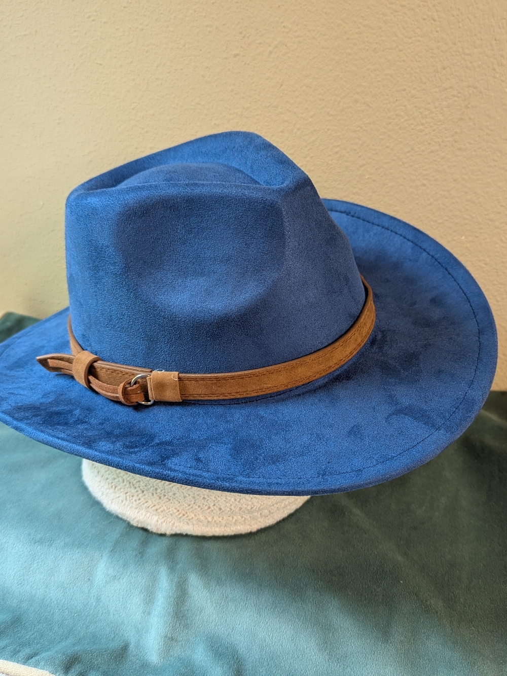 Blue Faux Suede Cowboy Hat with Tan Band